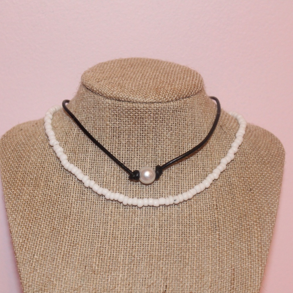 White Seed Bead and pearl choker set